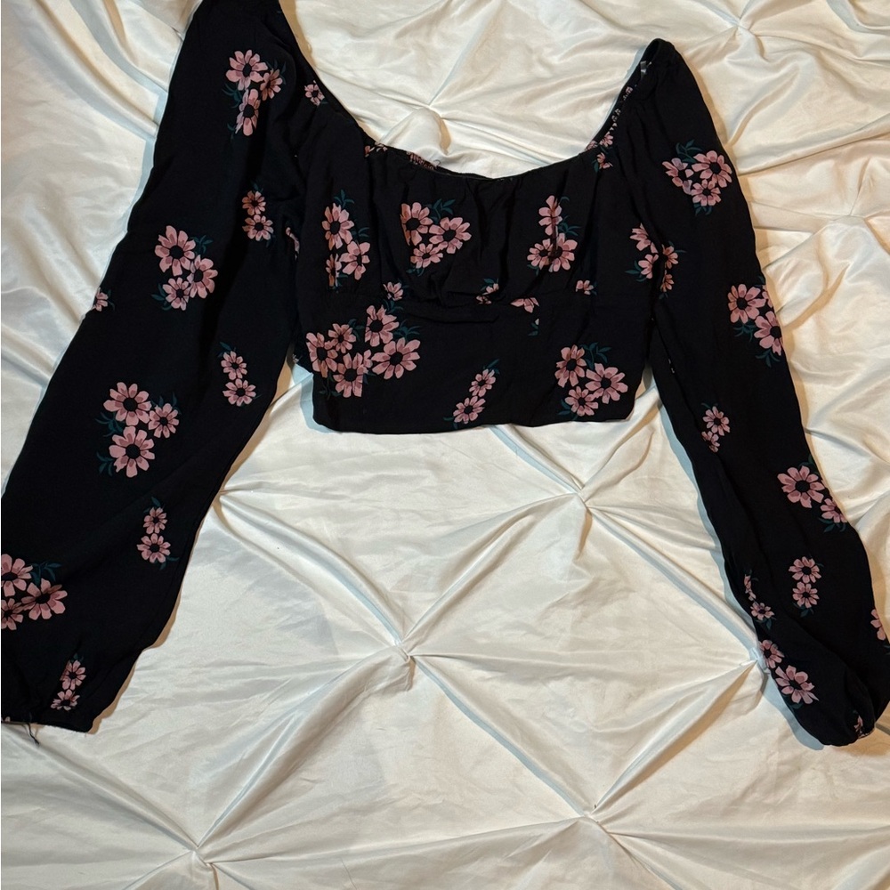 Wild Fable Black and Pink Floral Blouse